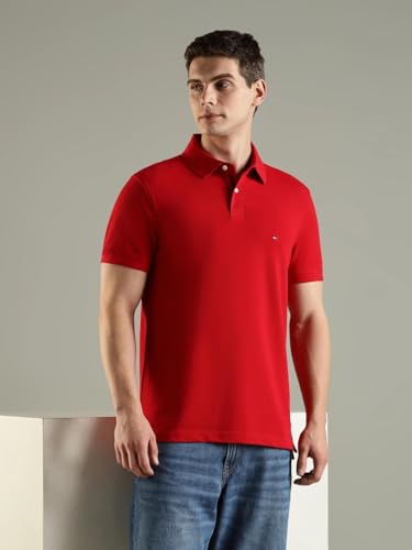Image of Tommy Hilfiger Solid Regular Fit Cotton Polo T-Shirt