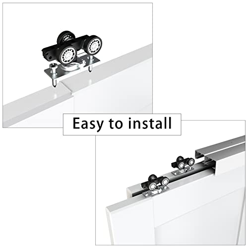 JUBEST Bypass Door Hardware 60\", Aluminum Sliding Closet Door Hardware Set with Finger Pull Included, Smoothly and Quietly, for 2 Door System, Fit Door Thickness 1 3/8\" or 1 3/4\", Easy to Install - Thumbnail 5