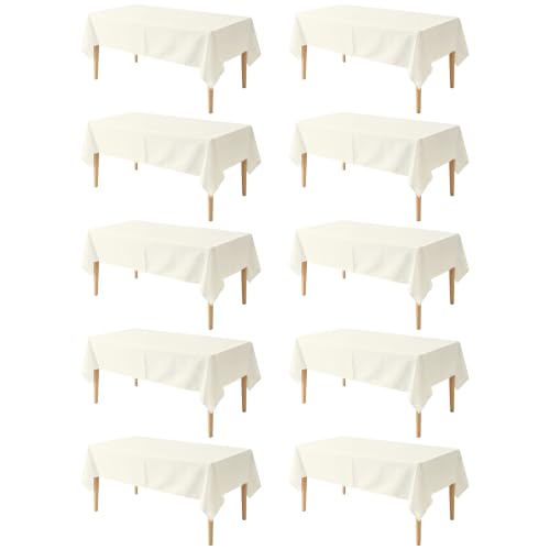 Image of 10 Pack Table Cloth 60 x 102 Inch, Rectangle Tablecloth, Stain and Wrinkle Resistant Washable Polyester Table Cover for Buffet Party, Dinner, Weddings and Camping, Ivory