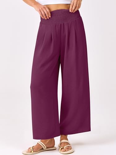 Image of ANRABESS Womens Wide Leg Palazzo Pants with Pockets | Lightweight Breathable High Waisted Pants, Beach Vacation Flowy, Lounge & Casual Summer Trousers