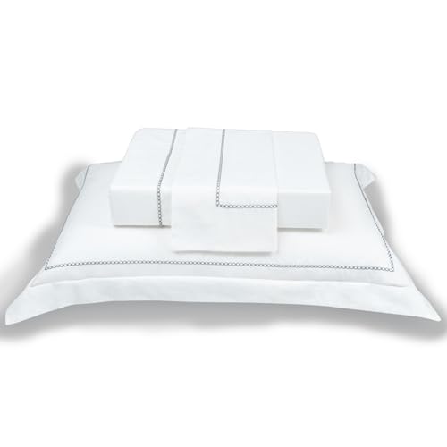 Amazon.com.br: Plumasul Jogo de Cama Eterna Catena 100% Algodão Percal 200 Fios Casal 4 peças Cor Branco Festone Prata