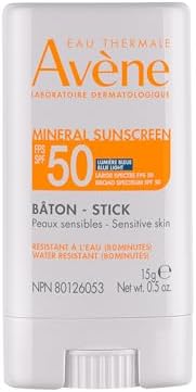 Eau Thermale Avène Sunscreen SPF 50 Face and Body Stick, Mineral Broad Spectrum UVA/UVB Sun Protection, Lightweight, Non-Comedogenic, Water Resistant, Fragrance Free, 15g