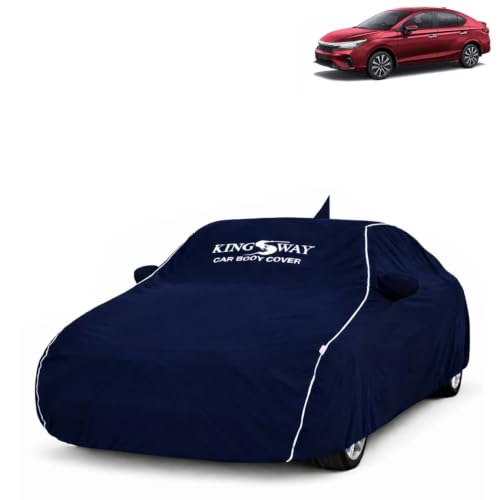 Image of KINGSWAY Super Waterproof Car Cover Only with Honda City (Year 2023 Onwards - All Model) | Mirror and Antenna Pockets | All Weather Car Body Cover with Silver Piping | Blue