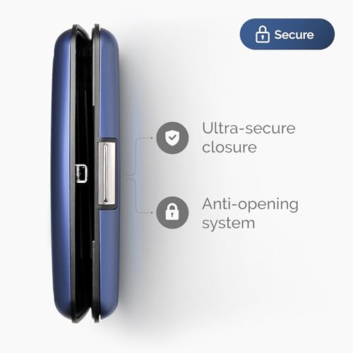 Image of OGON -DESIGNS- Aluminum card holder, RFID protection against fraud and demagnetization, compact wallet, Smart Case STOCKHOLM model (Aluminum Navy Blue, Extra-secure lock)
