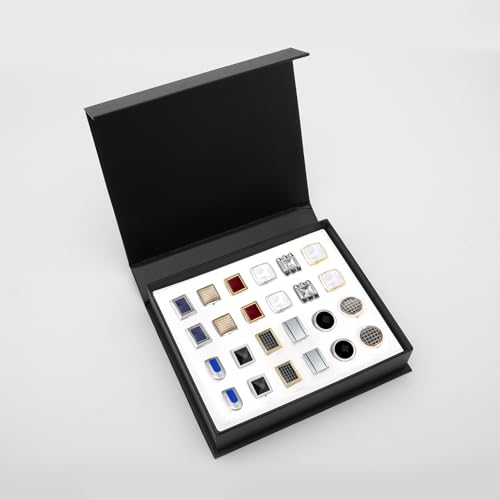 Image of Wynameleri Mens Cufflinks Set 12 Pairs, Black Cuff Links Pack of 12 for Men Silver and Gold, for Business, Wedding,Party Gift Pack in Case