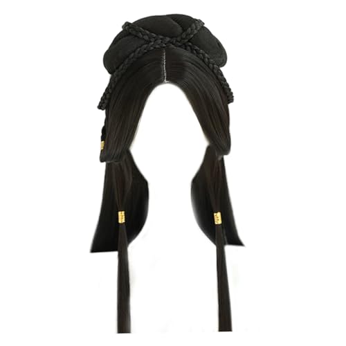 Perruque Hanfus longue tressée en fibres noires synthétiques pour costume
