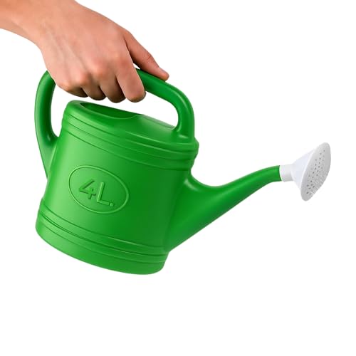 TECHZOCO Regadera de plástico, Regadera para Interior y Exterior, regadera de jardín, Diseño con Pico, Accesorio de riego, Asa de Transporte, Cabezal Efecto Lluvia, Verde, 4 litros