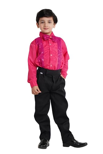 Image of Kaku Fancy Dresses Dance Costume Shinning Shirt With Bow Tie for Kids | Sequin Work School Annual Function & Theme Party's Shirt for Boys (ONLY SHIRT)