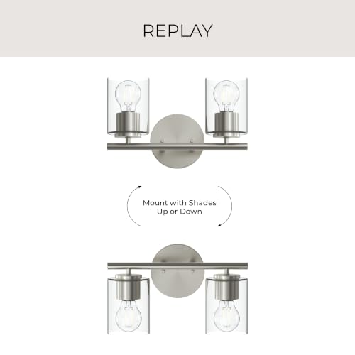 Image of Progress Lighting Replay 13 Inch 2-Light Vanity Light, Transitional, Brushed Nickel with Clear Glass Shades, (7.875 inch H x 13 inch W x 6 inch D), P300582-009