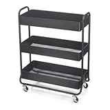 Hudson Black 3-Tier Metal Rolling Cart by Simply Tidy - Multi-Functional Storage Cart for Home, Office, and Kitchen - 1 Pack