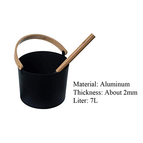 Sauna Bucket,7L Aluminum Sauna-Bucket Set with Long Wooden Handle Spoon,SPA Shower Bath Accessories,for Spa/Home Sauna,Sauna Accessories Kit with Sauna Spoon and Bucket - Image 2