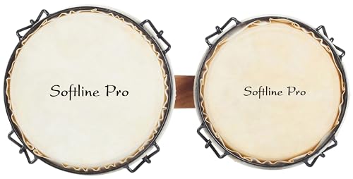 Image of Softline Pro Bongo Drum Set with Tuning Wrench & Padded Professional Wooden Percussion Instrument for Beginner Adults Kids - Natural Skin (Natural)