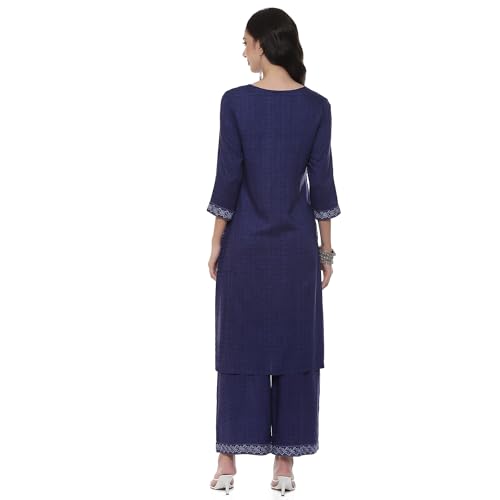 Image of Rangriti Blue LIVA Straight Printed Kurta Palazzo Suit Set For Women