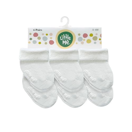 Image of Little Me Baby Socks – 6-Pack Terry Turn Cuff Socks for Newborns, Infants & Babies, 0–6 Months