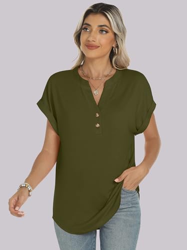 Image of ANRABESS Womens Short Sleeve Henley Tops V Neck Dressy Casual Blouses Summer Trendy Tee Shirts 2026 Vacation Fashion Clothes