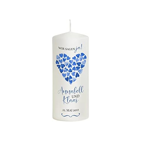 Wedding Candle Heart with Name and Date - a Heart Full of Hearts Candles Personalised for Wedding - Create Your Altar Candle for Special Day (Wedding Candle Heart Blue 20 cm) Cover