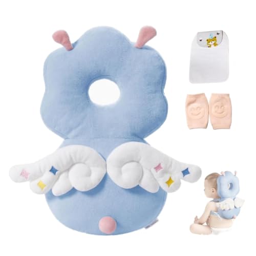 Image of Baby Head Protector Backpack, Toddler Baby Head Protection Backpack with Baby Knee Pads Alarm Function for Walking & Crawling, Soft, Breathable and Wearing Safety Baby Head Protector - Blue Fairy