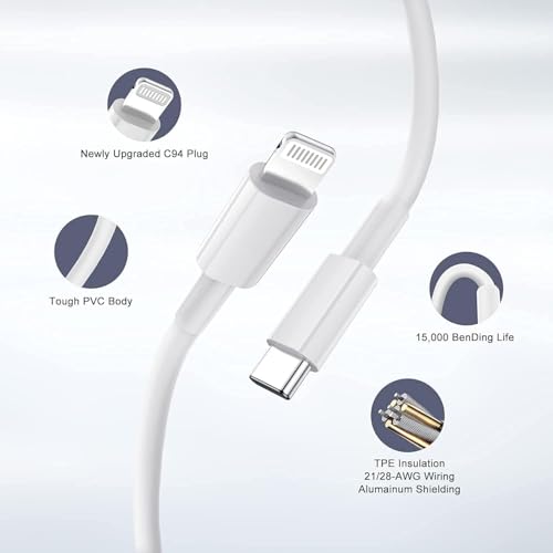 Image of iPhone Charger Fast Charging Block,[MFi Certified] Wall Charger Plug and 6ft USB C to Lightning Cable Cord, Type C Power Adapter Cube Brick Box for iPhone 14 Pro Max /14 /13 Pro /12 Mini /12 /11 /iPad