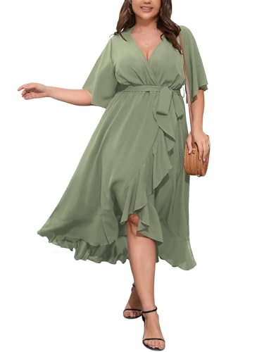 SCOMCHIC Sage Green Ruffle Maxi Dress