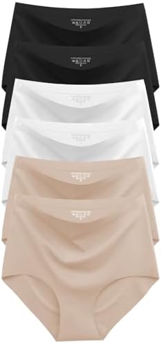 Womens Underwear Seamless High Waisted Briefs Silky Stretch No Show Breathable Full Coverage Ladies Panties 6 Pack (US, Alpha, Small, Regular, Regular, Black 2 White 2 Nude 2)