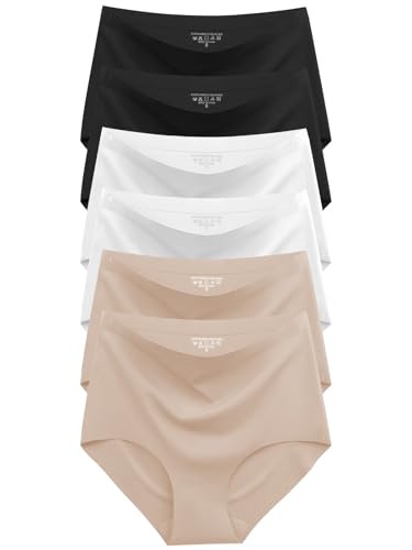 Listado de Costura de ropa interior . 48 Ropa interior para mujer, sin costuras, cintura alta, elásticos, sedosos, transpirables, cobertura completa, paquete de 6, Black 2 White 2 Nude 2, Large