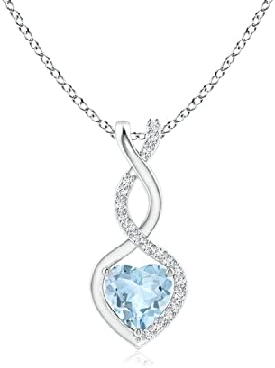 Angara Women’s, girls’ Sterling Silver Natural Aquamarine Heart Pendant Necklace.