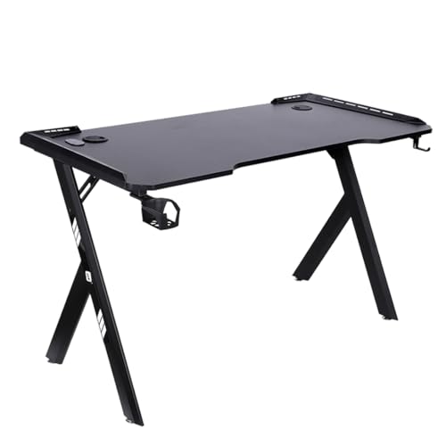 NK Mesa Escritorio Gaming con LED (120X60cm) - Portavasos y Botellas, Soporte para Auriculares/Cascos, Gestión de Cables, Gaming Desk, Tabla 1.5cm (Resistencia) Peso Máximo Soportado 100kg