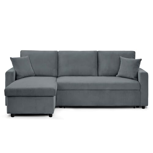 INTENSE DECO Canapé d'angle Convertible Rico Velours côtelé Gris foncé