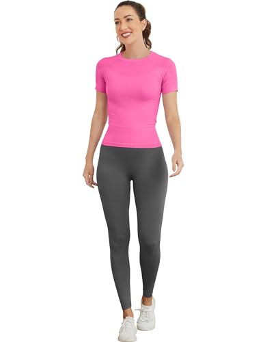 Image of MathCat Short Sleeve Workout Tops for Women, Seamless Women's Compression Shirt, Yoga Running Athletic Shirts Soft Gym Tops