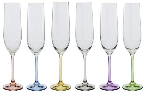 David Shaw BC180-190 Bohemia Rainbow Flute, Set of 6, 190ml/6.75 oz, Colors may vary
