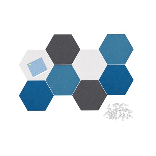 Afumazi Felt Bulletin Board Tiles, 8 Pcs Hexagon Wall Tiles with Removable Adhesive, 7.9×6.9 Inch Cork Pin Board for Classroom, Home, Office (Set D, Middle)