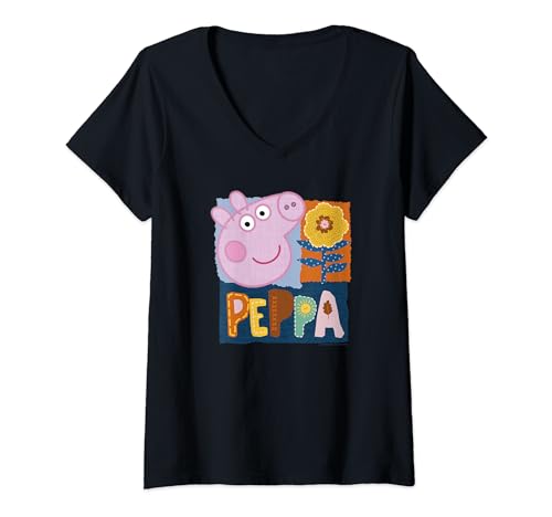 T-shirt Peppa Pig Embroidered Box Panel Big Face Floral col V