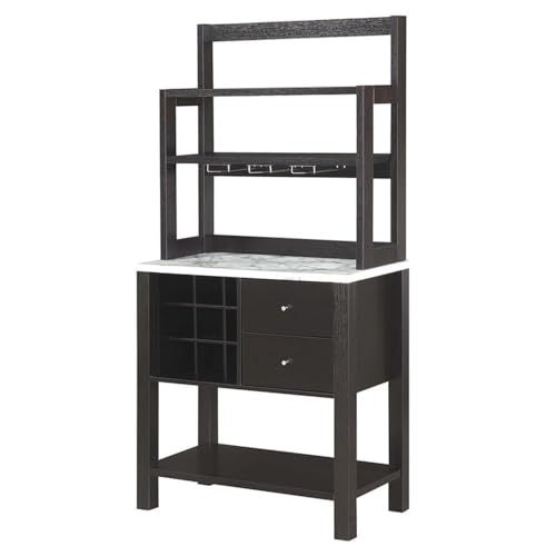 Convenience Concepts Newport Serving Bar Cart 31" - Modern Storage Bar Cabinet with Drawers, Wine Rack for Kitchen, Dining Room, Black Faux Marble/Espresso