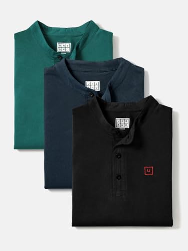 Image of Urbano Fashion Men's Multicolor Solid Mandarin Collar Slim Fit Cotton T-Shirt Pack of 3