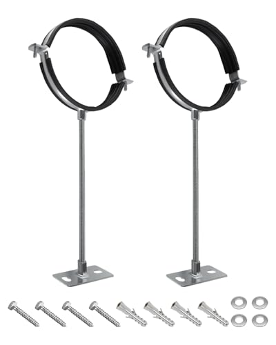 2 Pack 6 Inch Pipe Hanger Bracket with 16 Inch Extension Rod, Heavy Duty Galvanized Steel Split Ring Clamp for Vent Pipe Chimney Drain Pipe Installation
