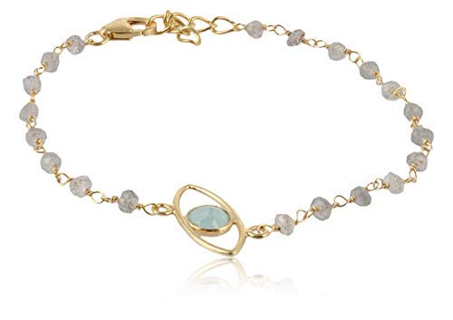 SILVER TREE 925 Pure 925 Sterling Silver Chalcedony and Labradorite Bracelet with Gold-Finish Sterling Silver Elements | Handcrafted bead bracelet with natural gemstones and gold-finish silver accents | ST790