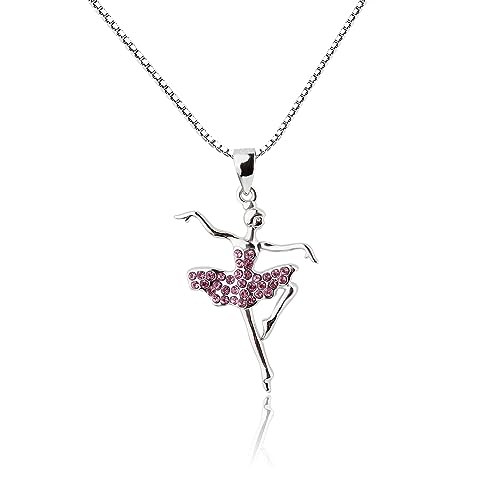 Cherished Moments Sterling Silver Pink CZ Ballerina Dancer Necklace for Toddlers, Little Girls, Kids, or Teens