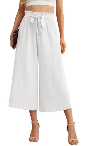 Image of IWOLLENCE Women Flowy Loose Wide Leg Pant Summer Beach Casual Trousers high Waist Adjustable Knot Business Work Casual Pants