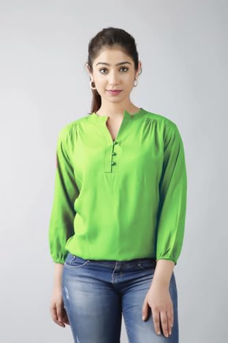 Image of Himanshi Enterprises Women's 3 /4 Sleeves Mandarin Nack Rayon Casual Solid Short Kurti