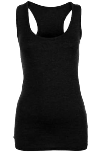 Women's Racerback Tank Top Vest Muscle Fit Plain Summer Gym Sports Wear T-Shirts for Ladies Race Back Vest Black 12-14