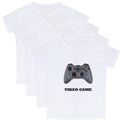 4 Pieces Kids White Sublimation Blank DIY Crew Neck Tshirt for Boys Girls Summer DIY Transfer Printing Heat Tie Dye