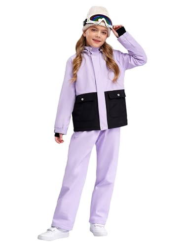 CHICTRY Kids Girls Winter Warm Waterproof Snowsuits Outdoor Snow Ski Suits Long Sleeve Hooded Jacket with Pants