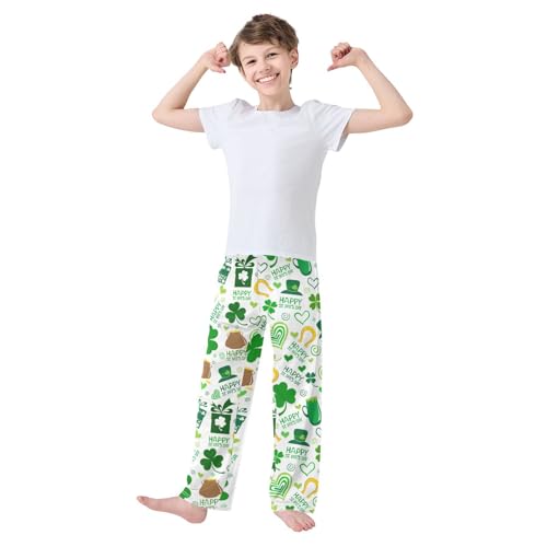Happy St Patrick's Day Shamrock Love Boys Long Pants Soft Trousers Elastic Waist Kids Lounge Bottoms with Pockets S-XL2