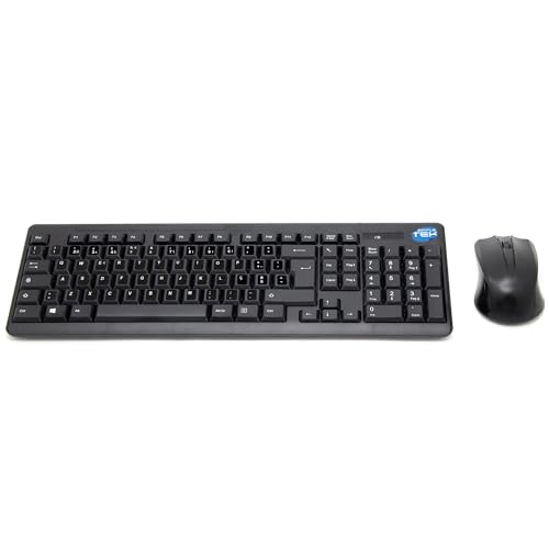 Teclado y ratón inalámbrico universal Simpletek QWERTY en color negro con pegatinas en portugués