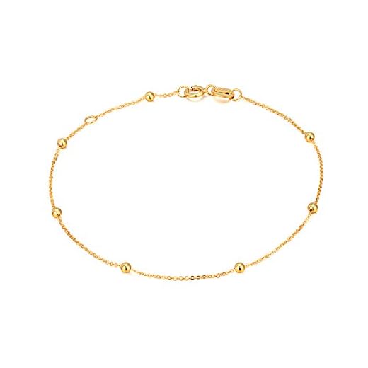 14K Gold Small Bracelets for Women, Dainty Tiny Bead Ball Thin Chain Bracelet Jewelry (Yellow Gold, 14k)