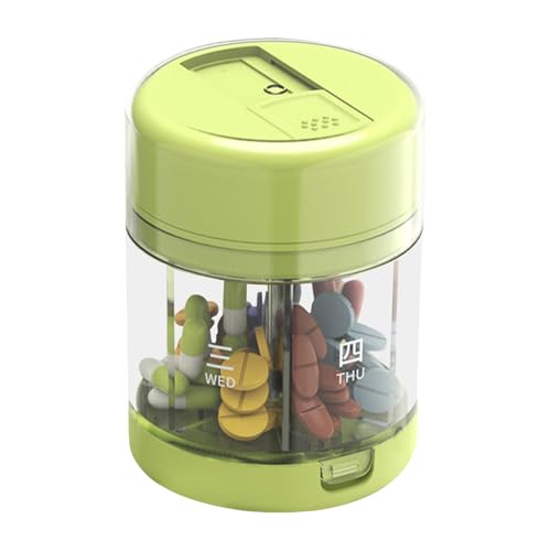 Pastillero Portátil,Organizador Diario de Pastillas | Contenedor Compacto de Medicamentos con 7 Compartimentos, Cortador y Botellín para Suplementos, para Acampar, Exterior y Bolsillo, Familia y