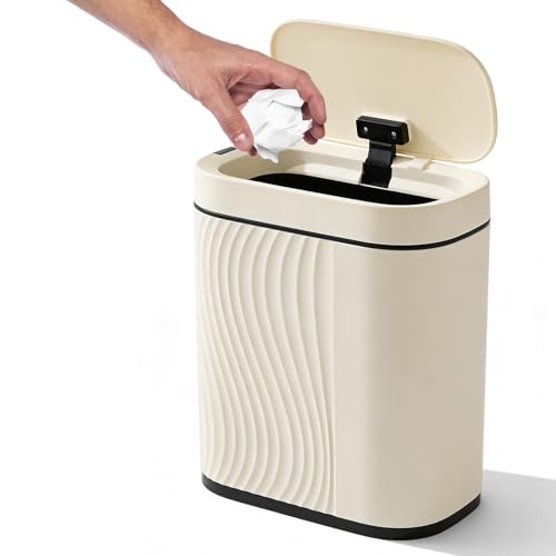 PORFOYO Poubelle Automatique 8L, poubelle anti odeur avec Couvercle, Poubelle intelligente Silencieuse et Étanche pour Salle de Bain, Cuisine ou WC, Blanche