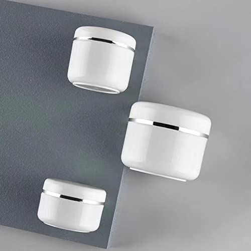 Miniatura 7 de Mini tarros de crema PP blanco de 0.7 fl oz, borde plateado, con tapa de tornillo y forro de PP, macetas de plástico recargables para muestras