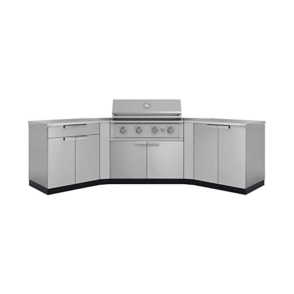 NewAge Products Outdoor Kitchen Stainless Steel 7 Piece Cabinet Set, Natural Gas 40" Performance Grill, Perfect Backyard Outdoor Grilling Set 4-Burner BBQ 51000 BTU Gas Grill with Sear Burner, 71029
