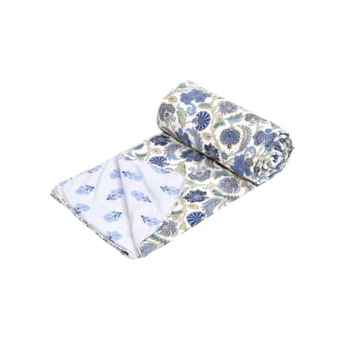 Image of Dohar Single Bed Cotton 100% Cotton Reversible AC Blanket Cotton Single Bed Cotton Quilt Single 180 GSM Cotton Dohar Single Light Weight Soft Blanket Pink (White /Blue)